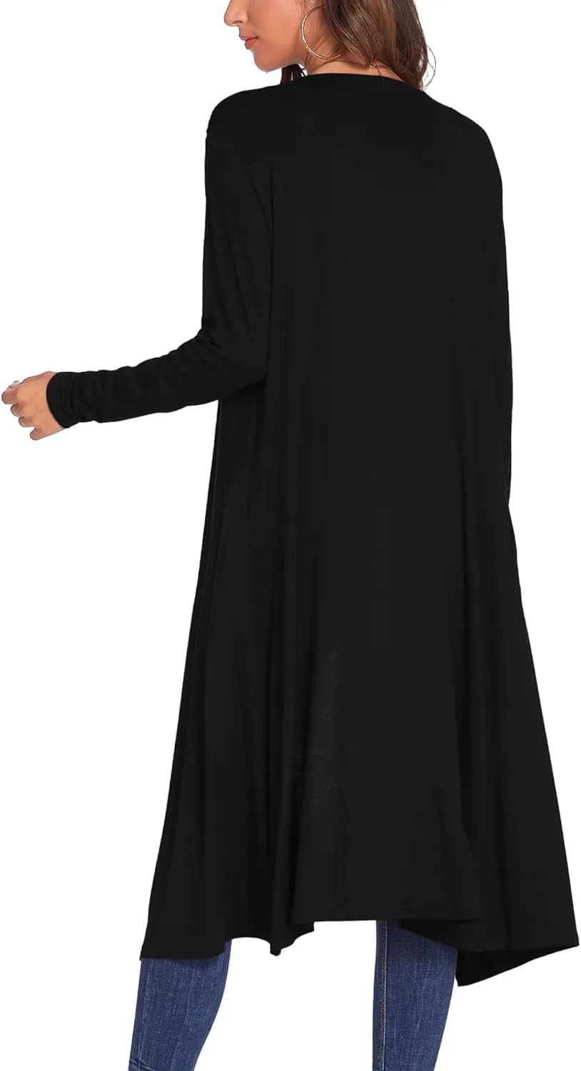 Bluetime Women Plus Size Long Open Front Drape Maxi Cardigan Lightweight Duster Long Sleeve Cardigan Fall (S-4XL)
