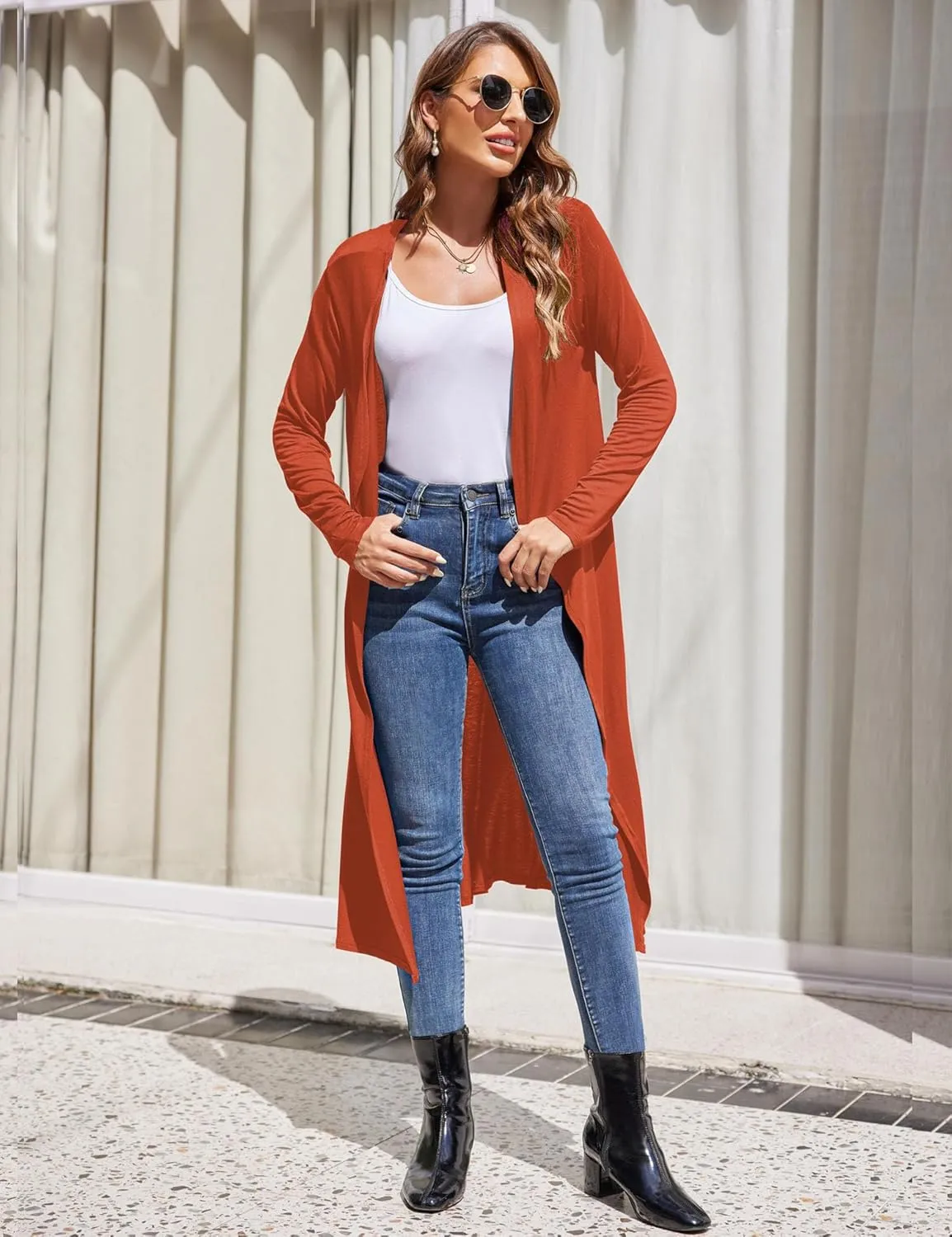 Bluetime Women Plus Size Long Open Front Drape Maxi Cardigan Lightweight Duster Long Sleeve Cardigan Fall (S-4XL)