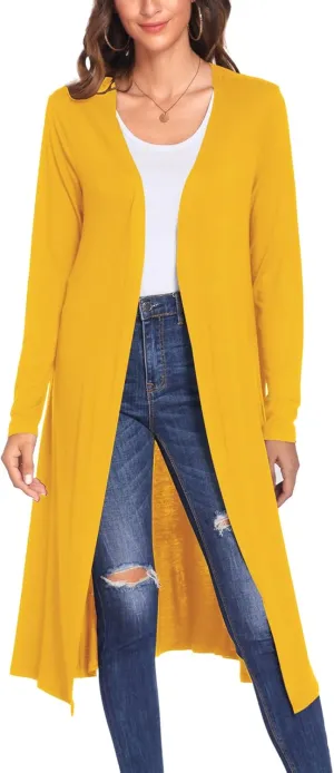 Bluetime Women Plus Size Long Open Front Drape Maxi Cardigan Lightweight Duster Long Sleeve Cardigan Fall (S-4XL)