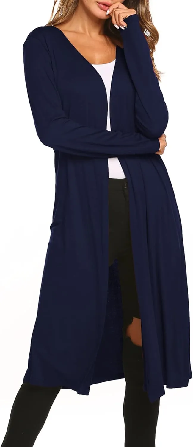 Bluetime Women Plus Size Long Open Front Drape Maxi Cardigan Lightweight Duster Long Sleeve Cardigan Fall (S-4XL)