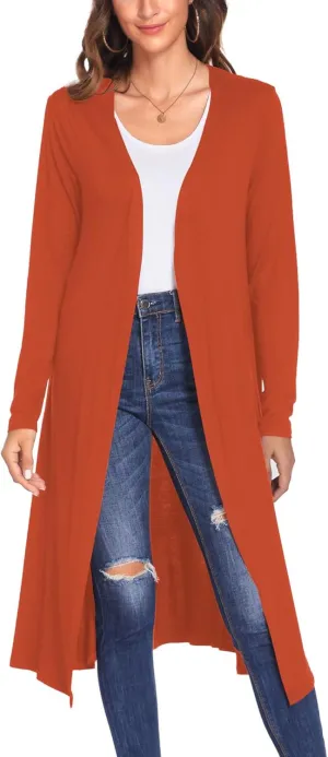 Bluetime Women Plus Size Long Open Front Drape Maxi Cardigan Lightweight Duster Long Sleeve Cardigan Fall (S-4XL)