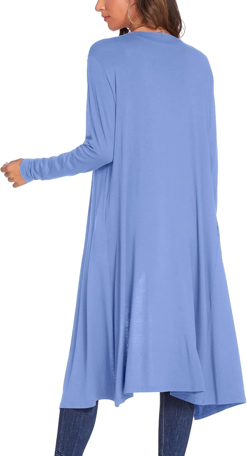 Bluetime Women Plus Size Long Open Front Drape Maxi Cardigan Lightweight Duster Long Sleeve Cardigan Fall (S-4XL)