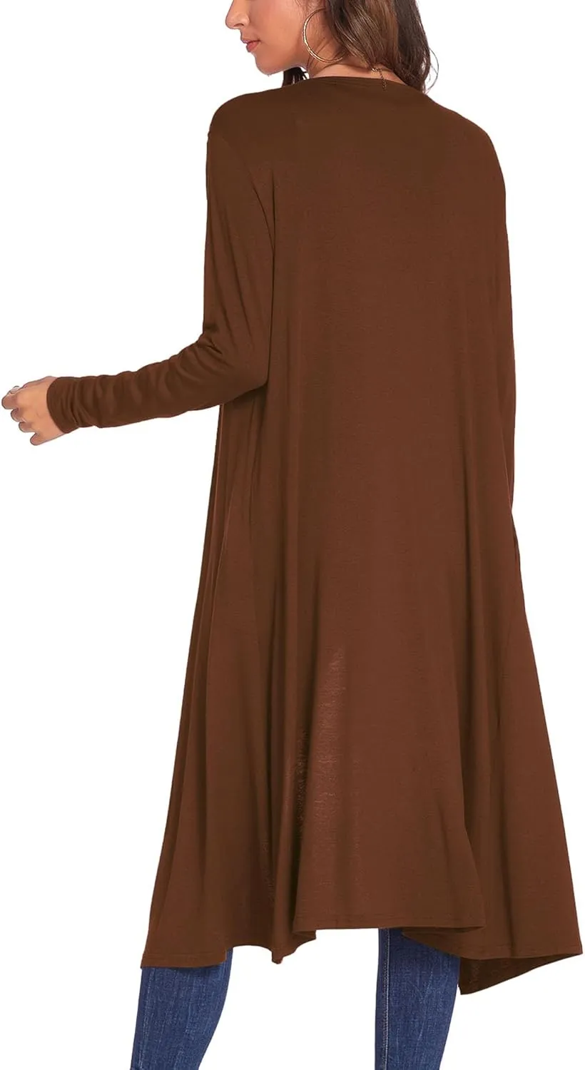 Bluetime Women Plus Size Long Open Front Drape Maxi Cardigan Lightweight Duster Long Sleeve Cardigan Fall (S-4XL)