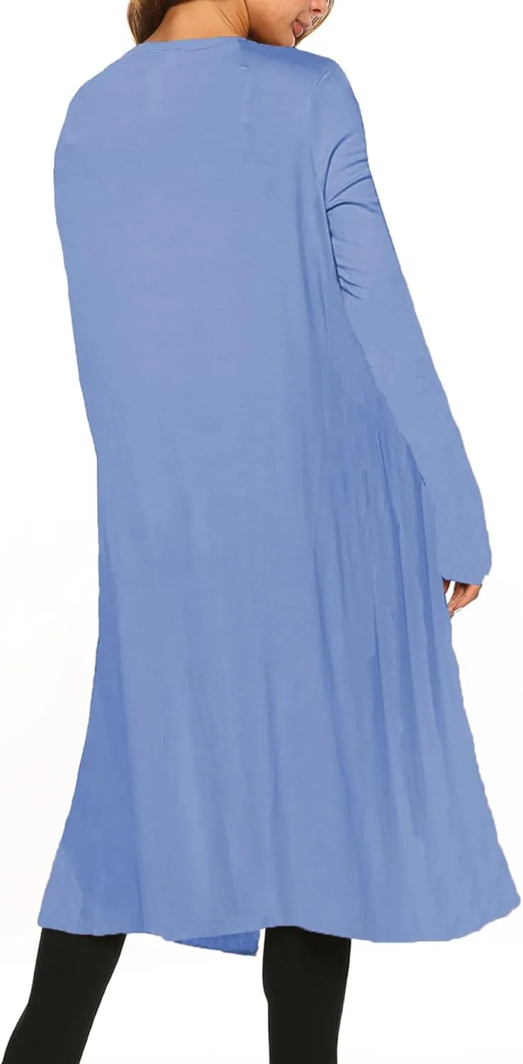 Bluetime Women Plus Size Long Open Front Drape Maxi Cardigan Lightweight Duster Long Sleeve Cardigan Fall (S-4XL)