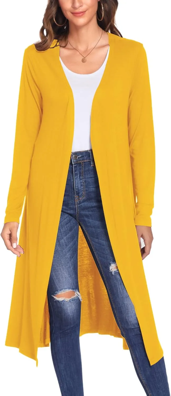 Bluetime Women Plus Size Long Open Front Drape Maxi Cardigan Lightweight Duster Long Sleeve Cardigan Fall (S-4XL)