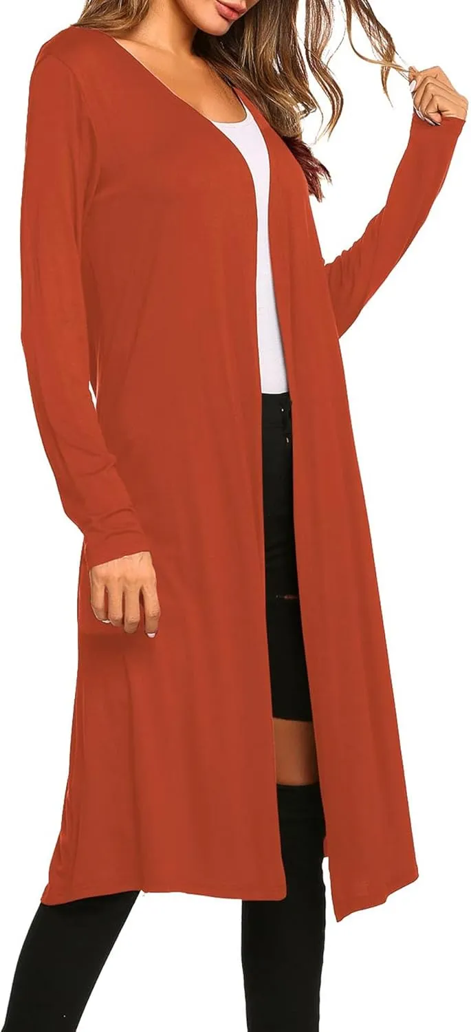 Bluetime Women Plus Size Long Open Front Drape Maxi Cardigan Lightweight Duster Long Sleeve Cardigan Fall (S-4XL)
