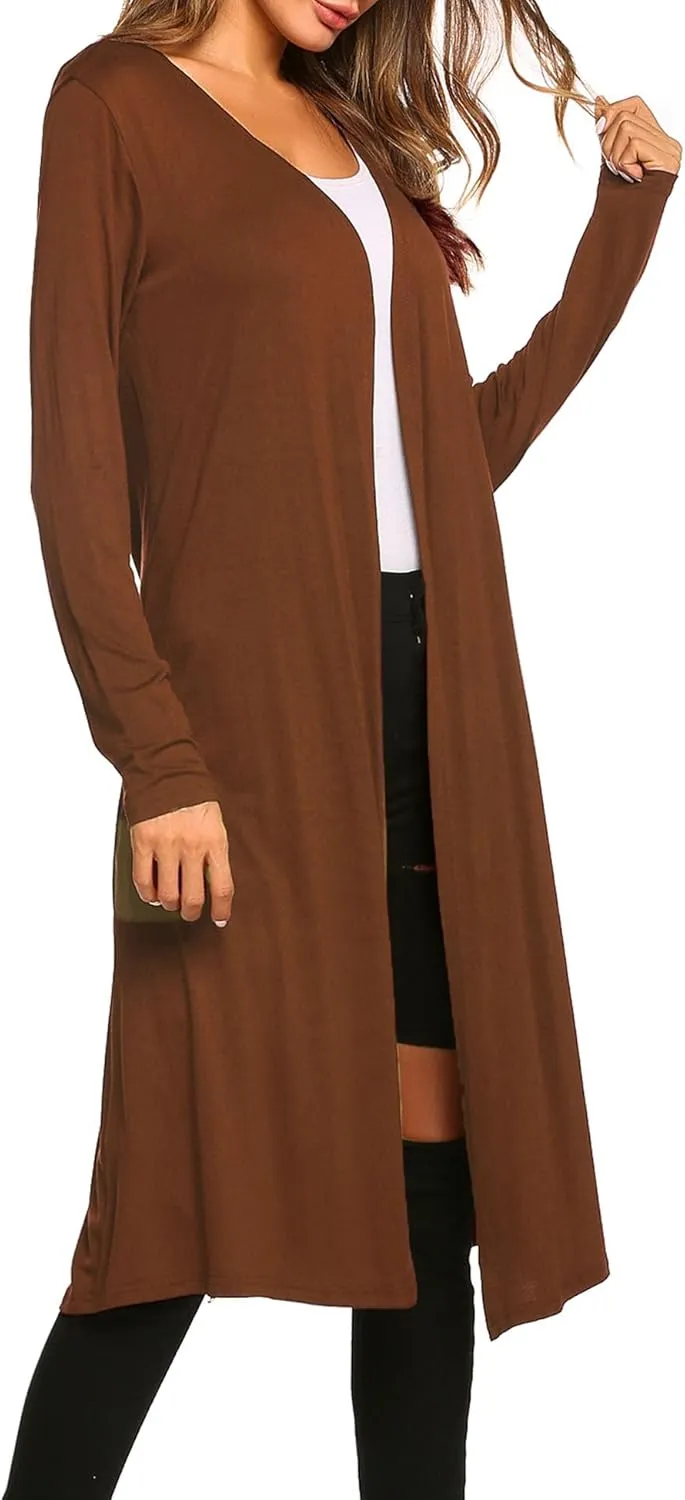 Bluetime Women Plus Size Long Open Front Drape Maxi Cardigan Lightweight Duster Long Sleeve Cardigan Fall (S-4XL)