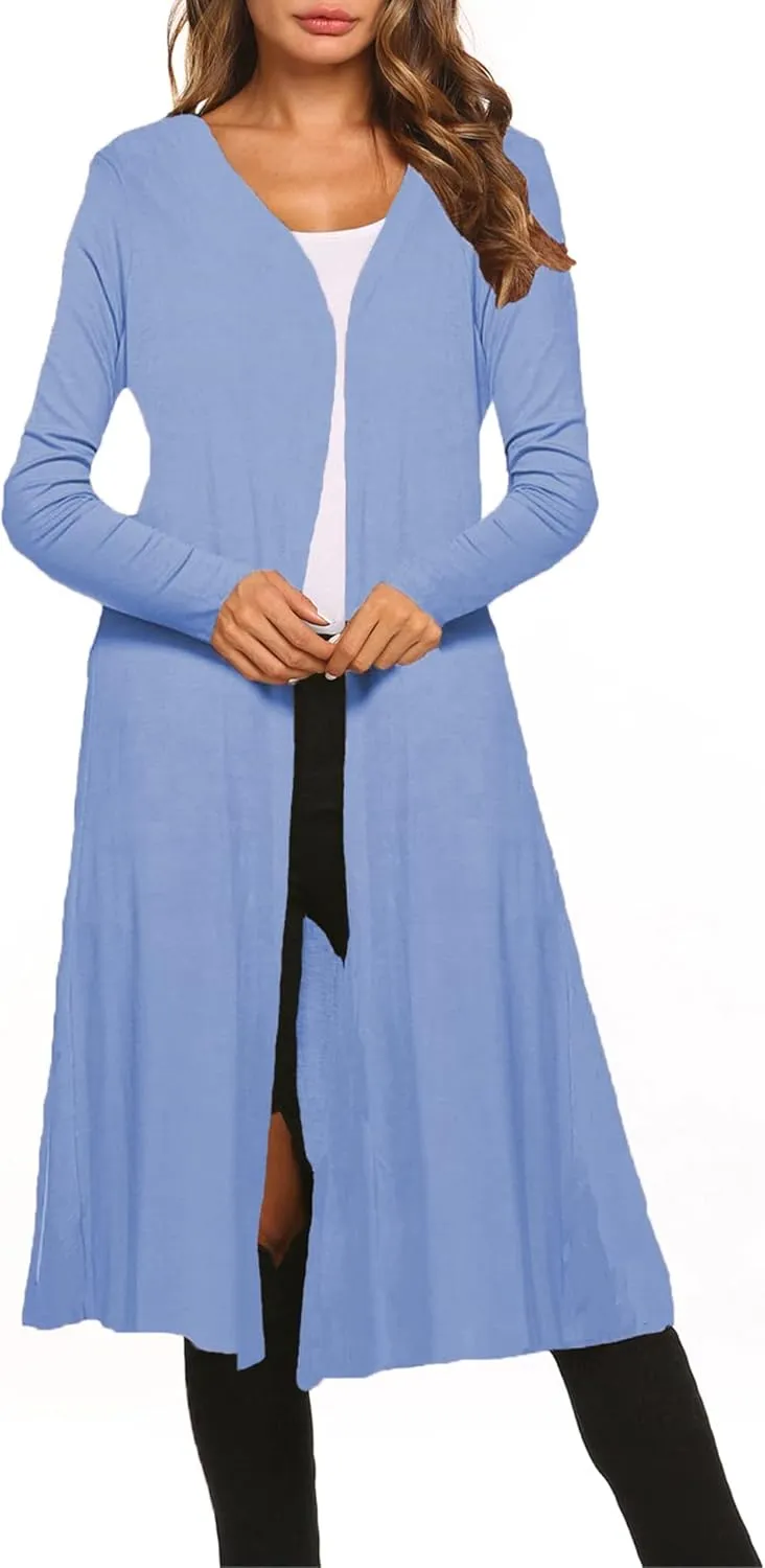 Bluetime Women Plus Size Long Open Front Drape Maxi Cardigan Lightweight Duster Long Sleeve Cardigan Fall (S-4XL)