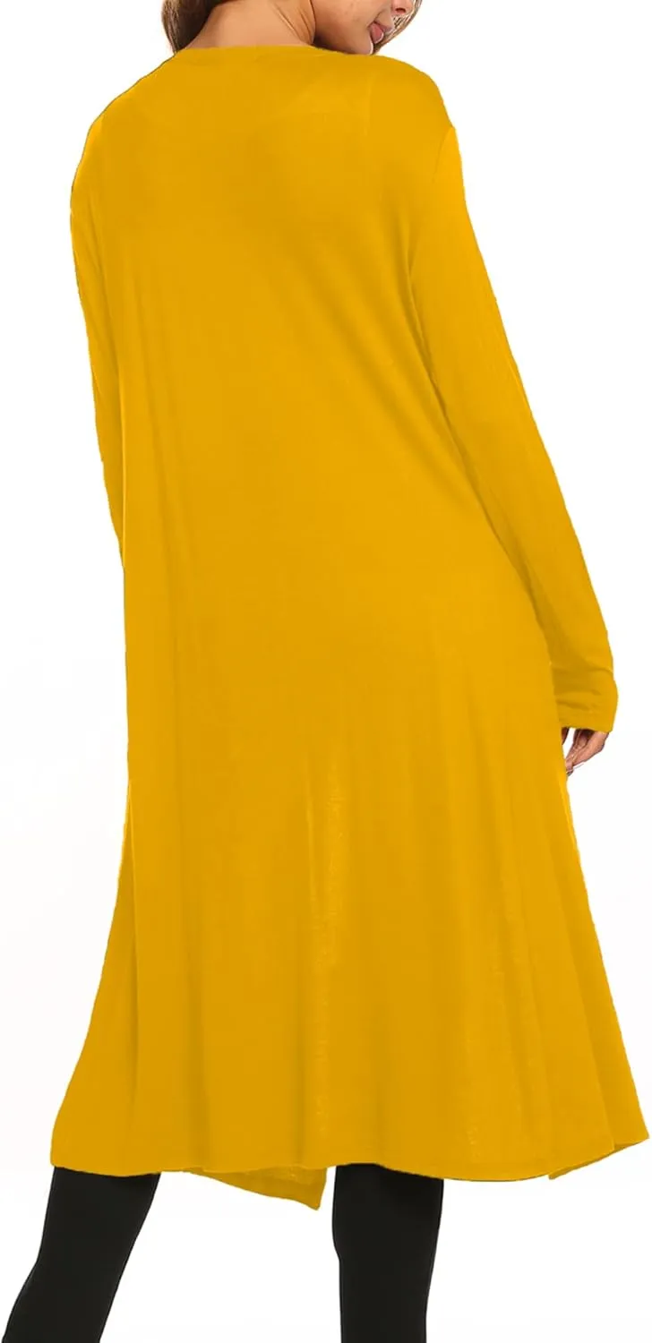 Bluetime Women Plus Size Long Open Front Drape Maxi Cardigan Lightweight Duster Long Sleeve Cardigan Fall (S-4XL)