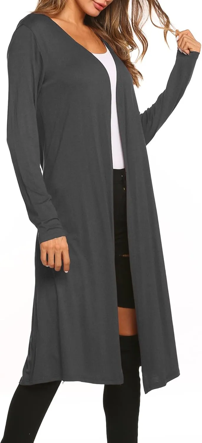 Bluetime Women Plus Size Long Open Front Drape Maxi Cardigan Lightweight Duster Long Sleeve Cardigan Fall (S-4XL)
