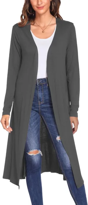 Bluetime Women Plus Size Long Open Front Drape Maxi Cardigan Lightweight Duster Long Sleeve Cardigan Fall (S-4XL)