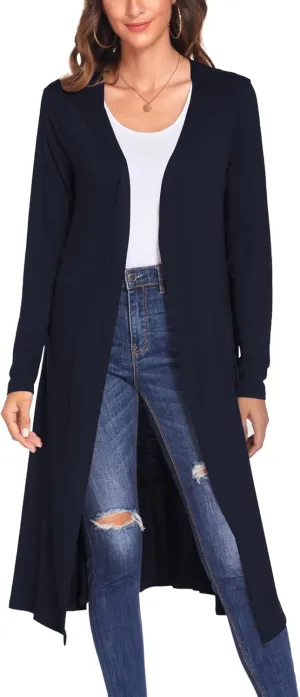 Bluetime Women Plus Size Long Open Front Drape Maxi Cardigan Lightweight Duster Long Sleeve Cardigan Fall (S-4XL)