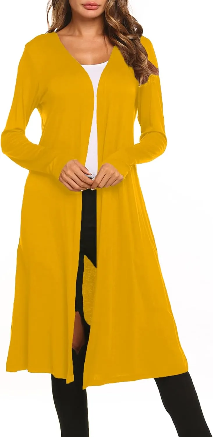 Bluetime Women Plus Size Long Open Front Drape Maxi Cardigan Lightweight Duster Long Sleeve Cardigan Fall (S-4XL)