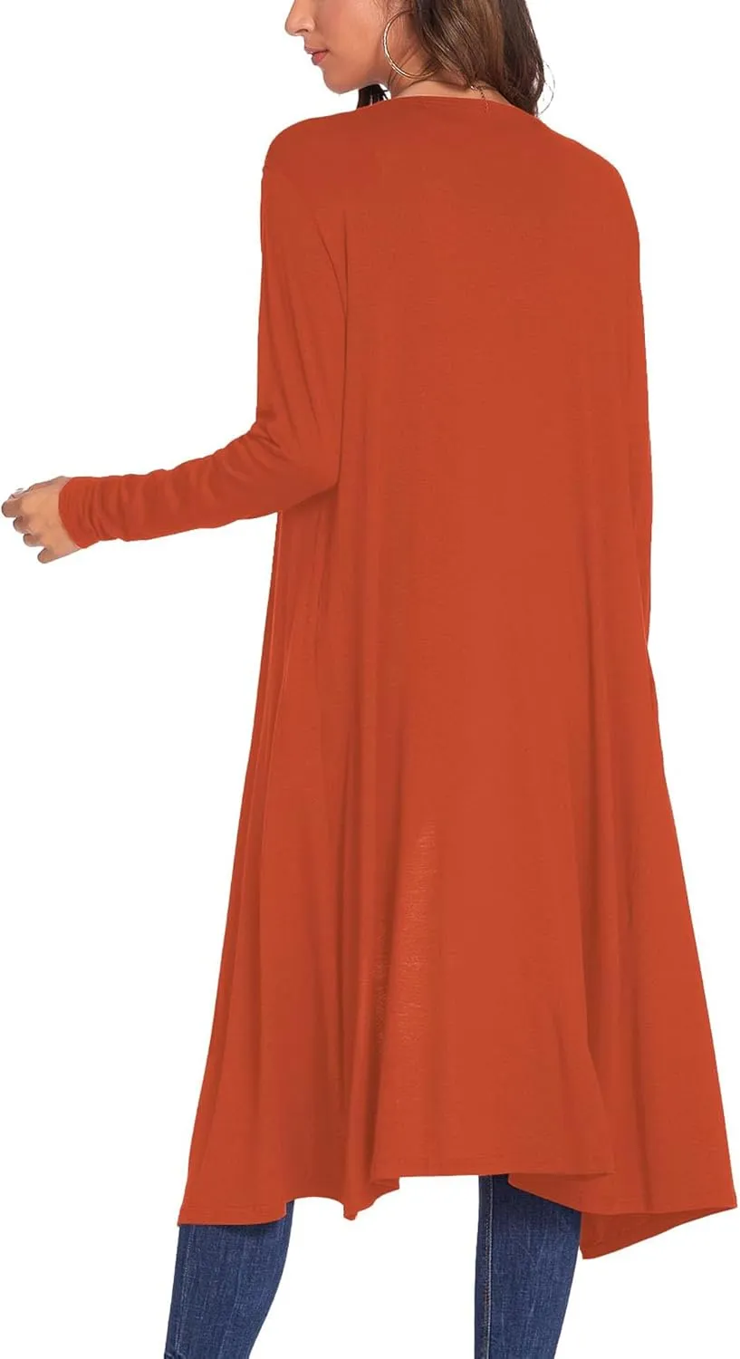 Bluetime Women Plus Size Long Open Front Drape Maxi Cardigan Lightweight Duster Long Sleeve Cardigan Fall (S-4XL)