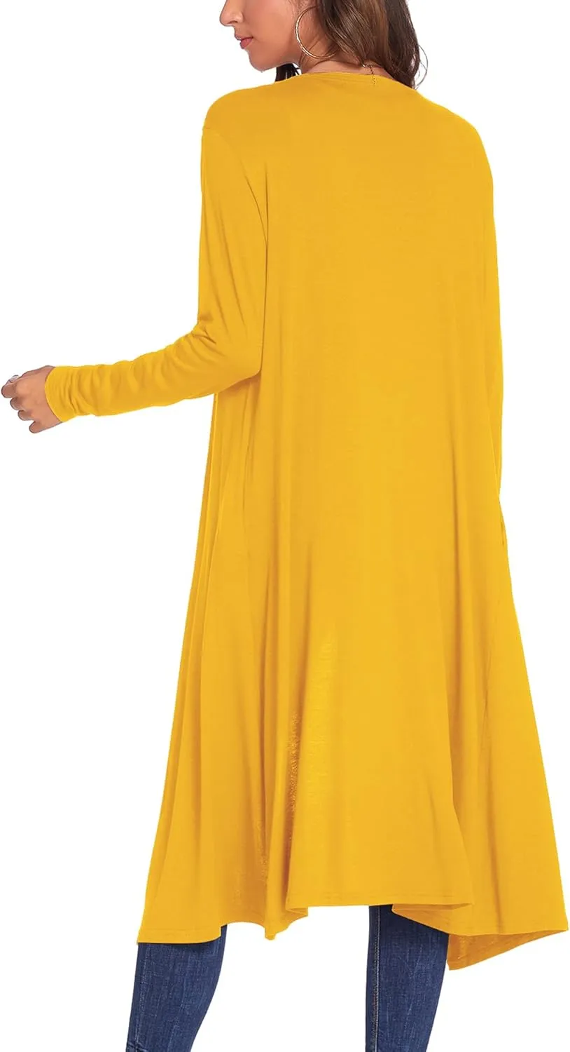 Bluetime Women Plus Size Long Open Front Drape Maxi Cardigan Lightweight Duster Long Sleeve Cardigan Fall (S-4XL)