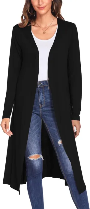 Bluetime Women Plus Size Long Open Front Drape Maxi Cardigan Lightweight Duster Long Sleeve Cardigan Fall (S-4XL)