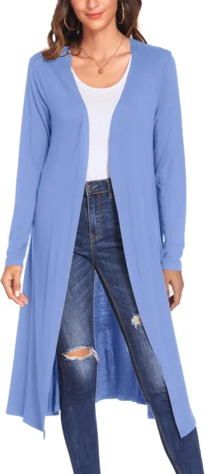 Bluetime Women Plus Size Long Open Front Drape Maxi Cardigan Lightweight Duster Long Sleeve Cardigan Fall (S-4XL)