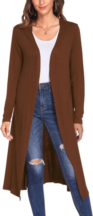 Bluetime Women Plus Size Long Open Front Drape Maxi Cardigan Lightweight Duster Long Sleeve Cardigan Fall (S-4XL)