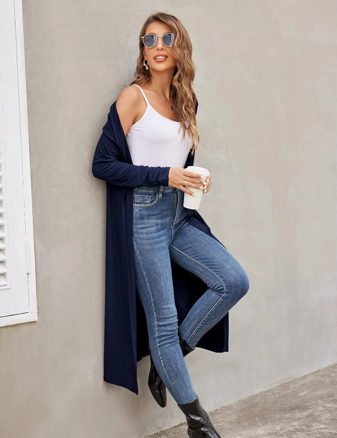 Bluetime Women Plus Size Long Open Front Drape Maxi Cardigan Lightweight Duster Long Sleeve Cardigan Fall (S-4XL)