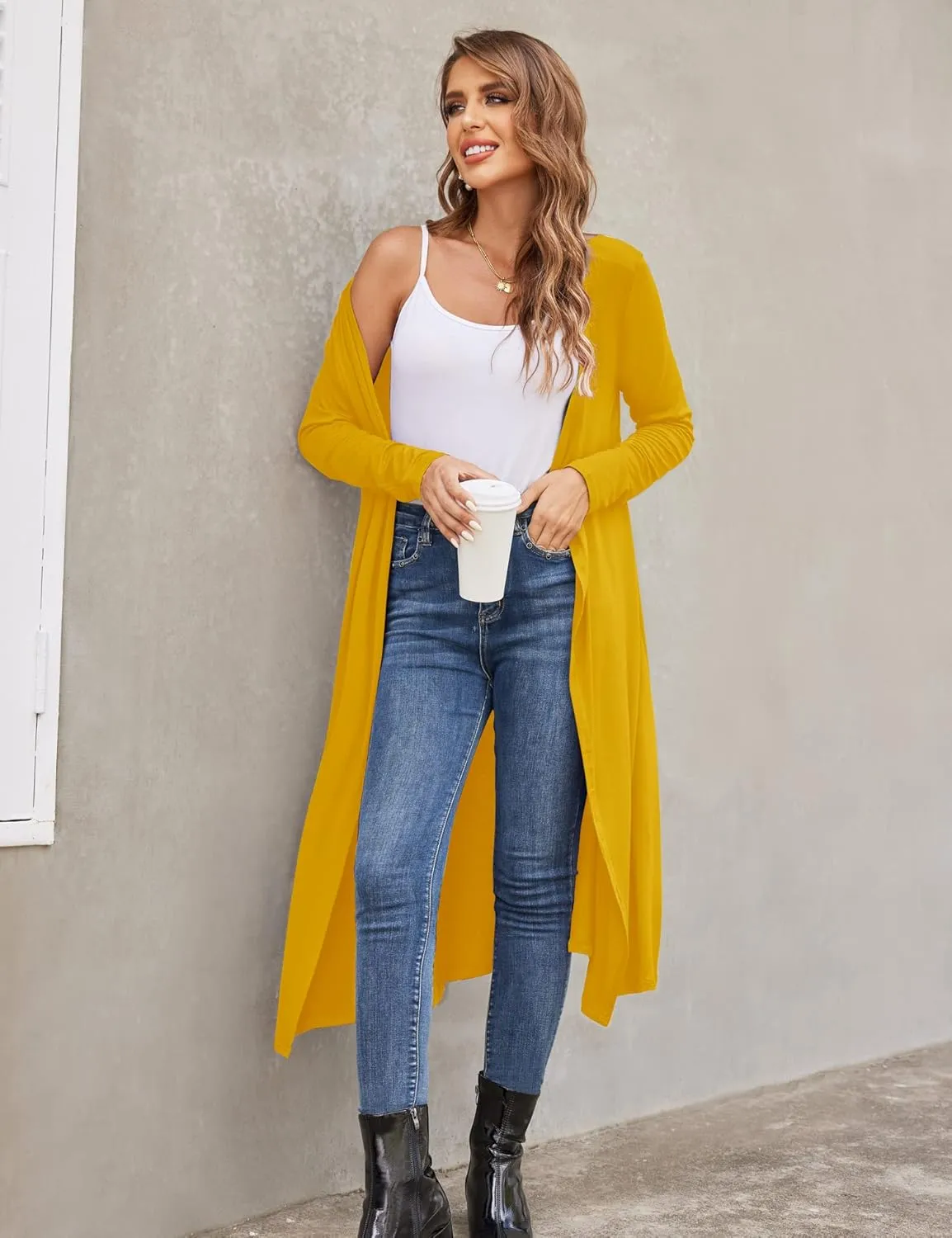 Bluetime Women Plus Size Long Open Front Drape Maxi Cardigan Lightweight Duster Long Sleeve Cardigan Fall (S-4XL)