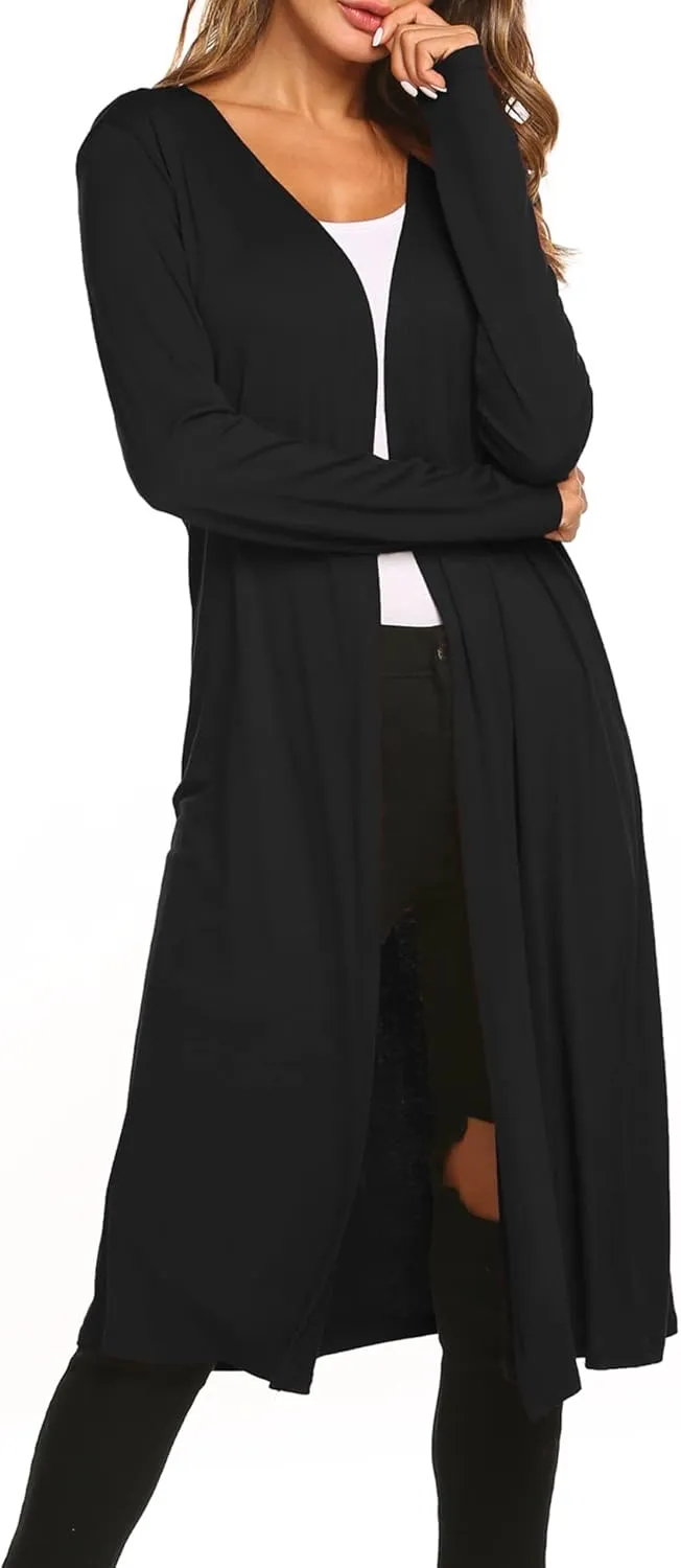 Bluetime Women Plus Size Long Open Front Drape Maxi Cardigan Lightweight Duster Long Sleeve Cardigan Fall (S-4XL)