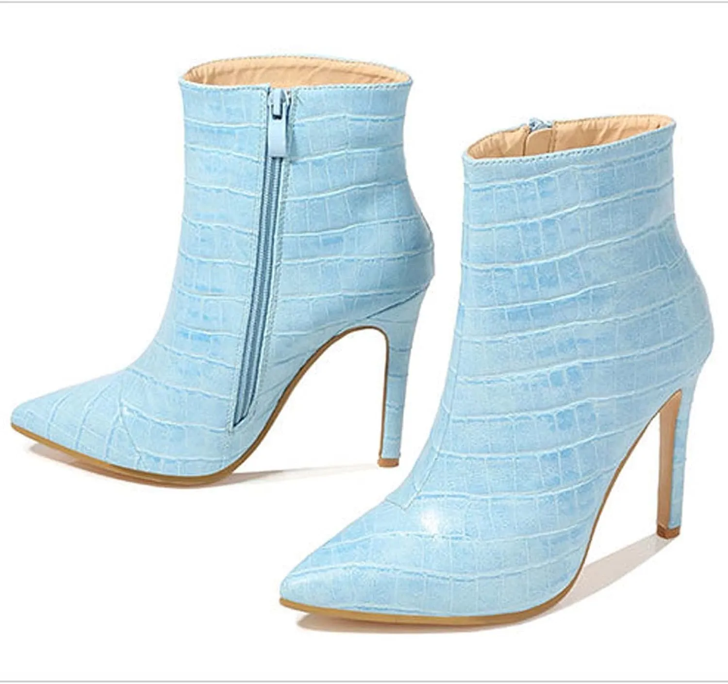 Boots for Women Ankle Booties 2022 Winter Fashion Casual Pointed Toe Plaid Side Zipper Stiletto High Heels Boots Solid Dressy Comfy Ladies Shoes