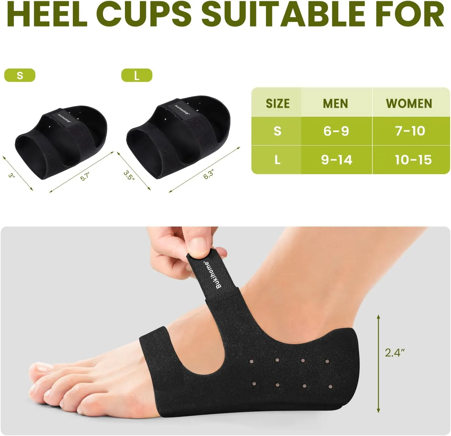 Bukihome Plantar Fasciitis Gel Heel Protectors Heel Cups for Women Men Heels Spur Pain Relief - Heel Inserts Pads for Achilles Tendinitis Dry Cracked Heel Support Cushion,Men 9-14|Women 10-15