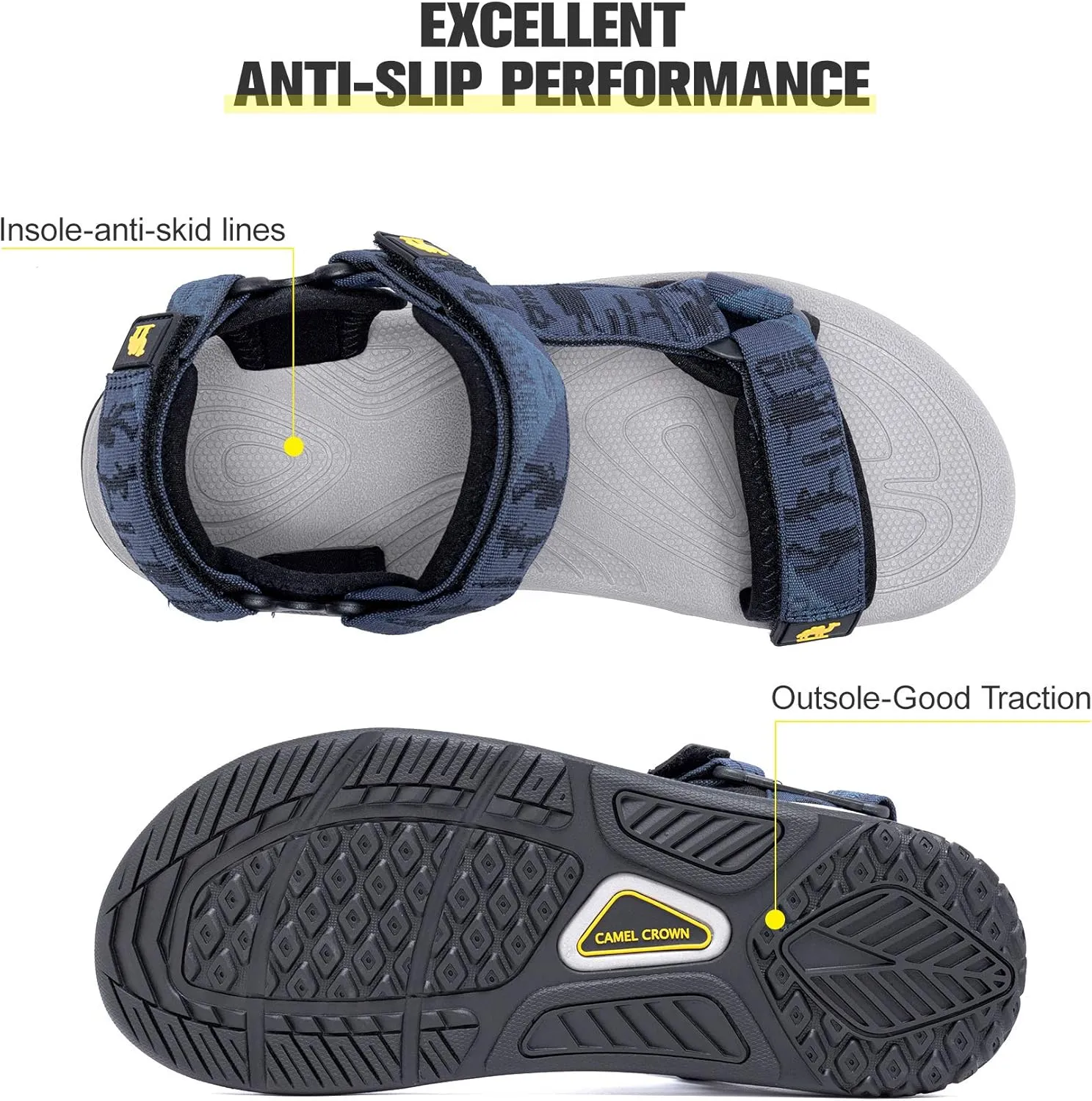 CAMEL CROWN Mens Waterproof Hiking Sandals with Arch Support Open Toe Summer Outdoor Beach Water Comfortable Sport Sandals