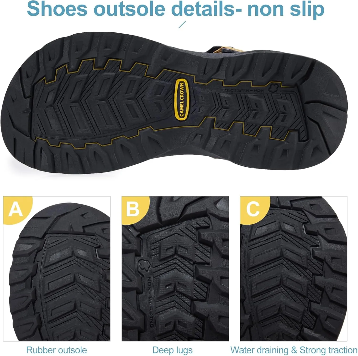 CAMEL CROWN Mens Waterproof Hiking Sandals with Arch Support Open Toe Summer Outdoor Beach Water Comfortable Sport Sandals