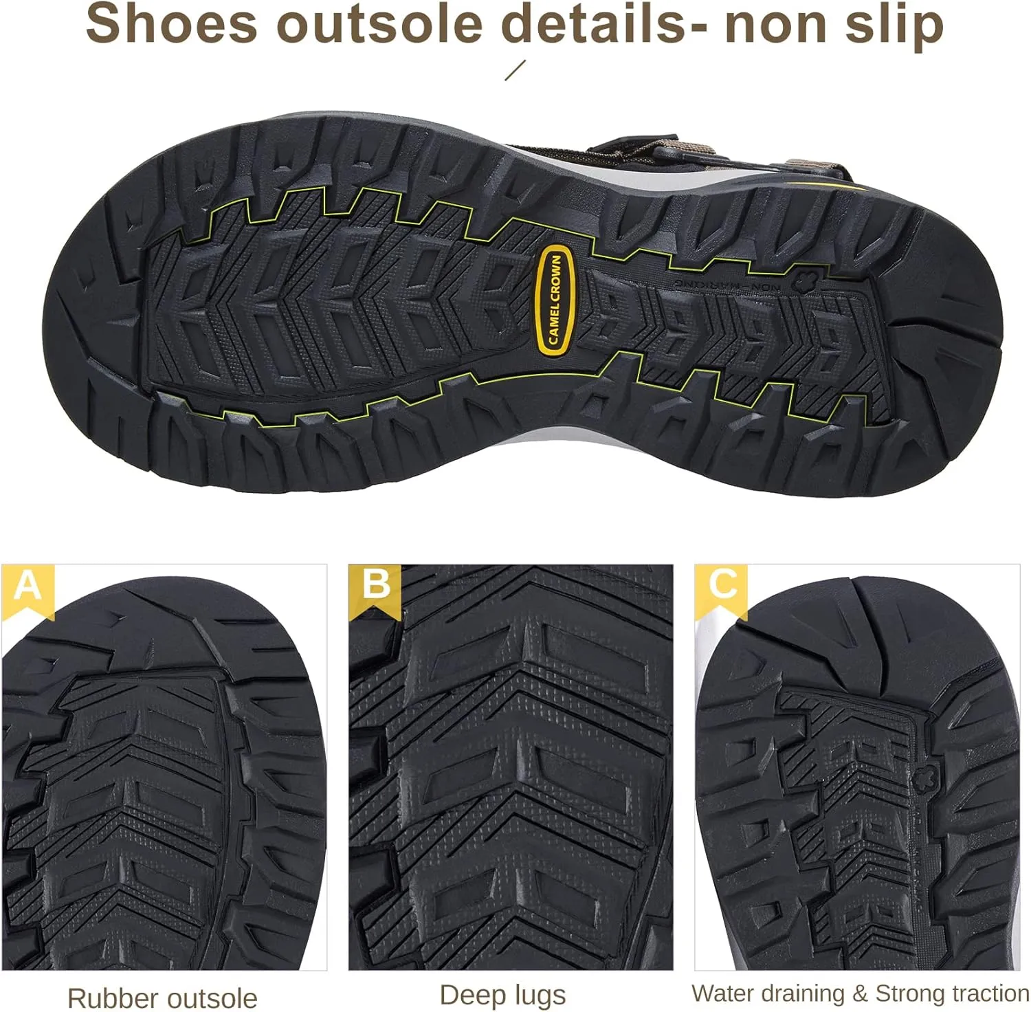 CAMEL CROWN Mens Waterproof Hiking Sandals with Arch Support Open Toe Summer Outdoor Beach Water Comfortable Sport Sandals