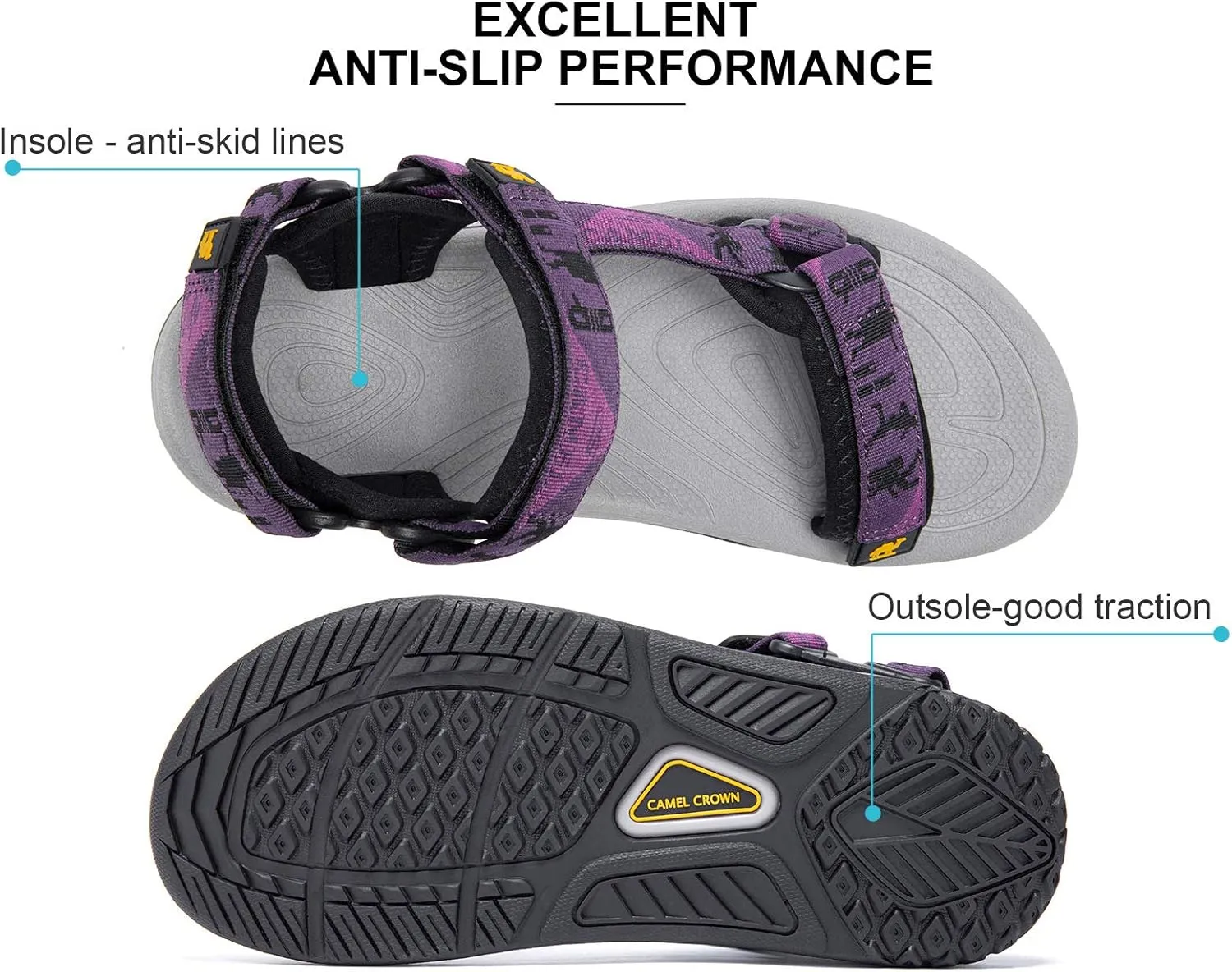 CAMEL CROWN Waterproof Hiking Sandals Women Arch Support Sport Comfortable Walking Water Sandals for Beach Travel Athletic