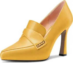 Castamere Women High Stiletto Platform Heel Pointed Toe Loafers Slip-on Pumps Work Business Office Dress 3.9 Inches Heels