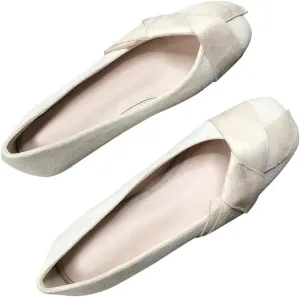 ChaiRong Zhou Elegant Knot Ballet Flats for Women Suede Square Toe Slip on Flats Casual Moccasin Shoes Comfortable Daily Dress Party Office Shoes