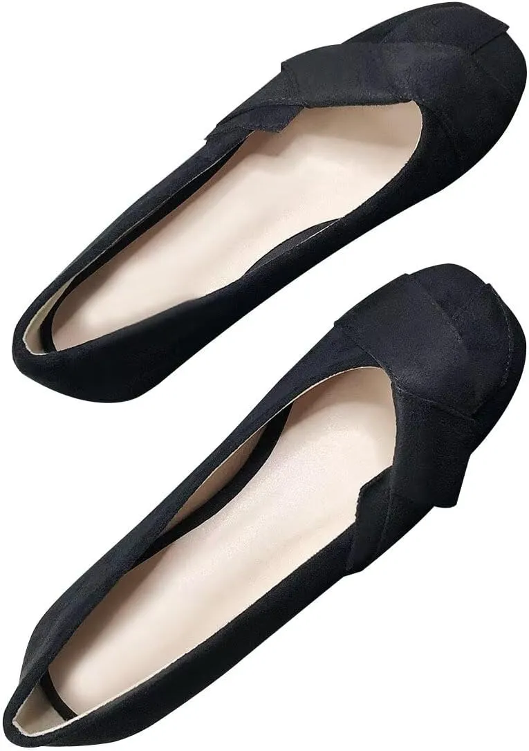 ChaiRong Zhou Elegant Knot Ballet Flats for Women Suede Square Toe Slip on Flats Casual Moccasin Shoes Comfortable Daily Dress Party Office Shoes