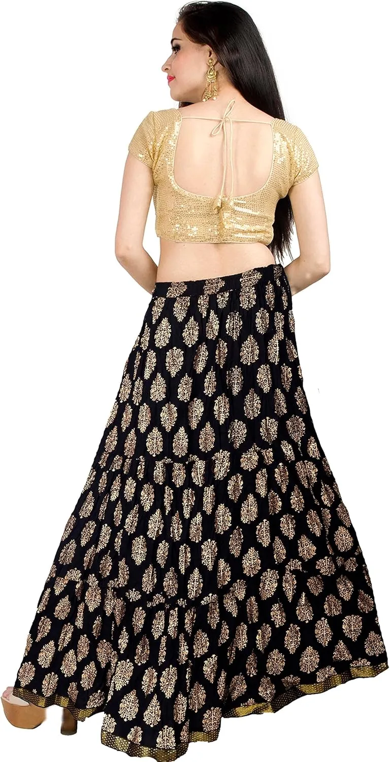 Chandrakala Flowy Long Skirt for Women A Line Casual Beach Party Holiday Maxi Skirts (S113-P)