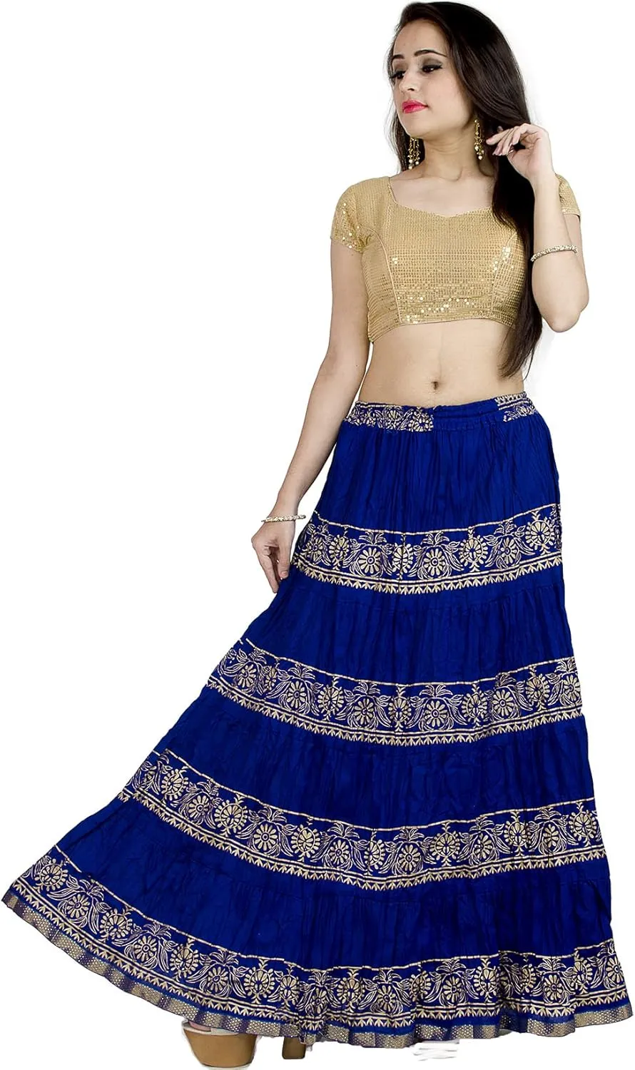 Chandrakala Flowy Long Skirt for Women A Line Casual Beach Party Holiday Maxi Skirts (S113-P)