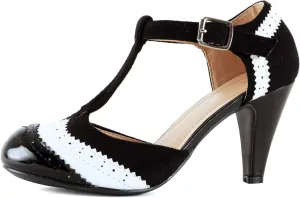Chase & Chloe New Kimmy-36 Women's Teardrop Cut Out T-Strap Mid Heel Dress Pumps