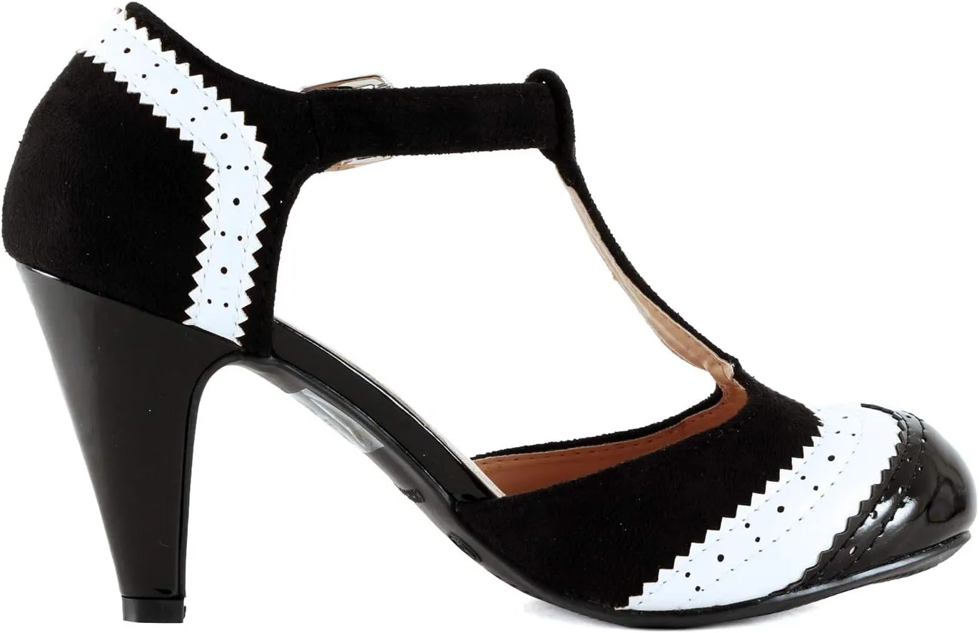 Chase & Chloe New Kimmy-36 Women's Teardrop Cut Out T-Strap Mid Heel Dress Pumps