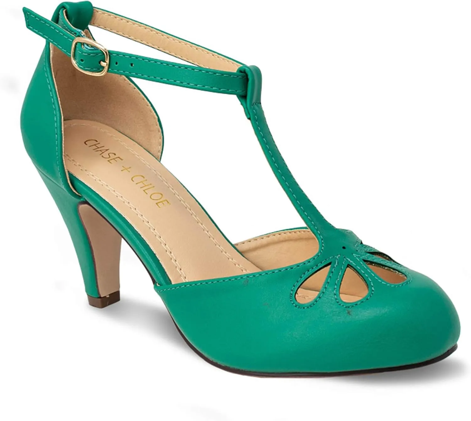 Chase & Chloe Women Mary Jane Oxford Pumps - Cute Low Kitten Heels - Retro Round Toe Shoe with Ankle Strap