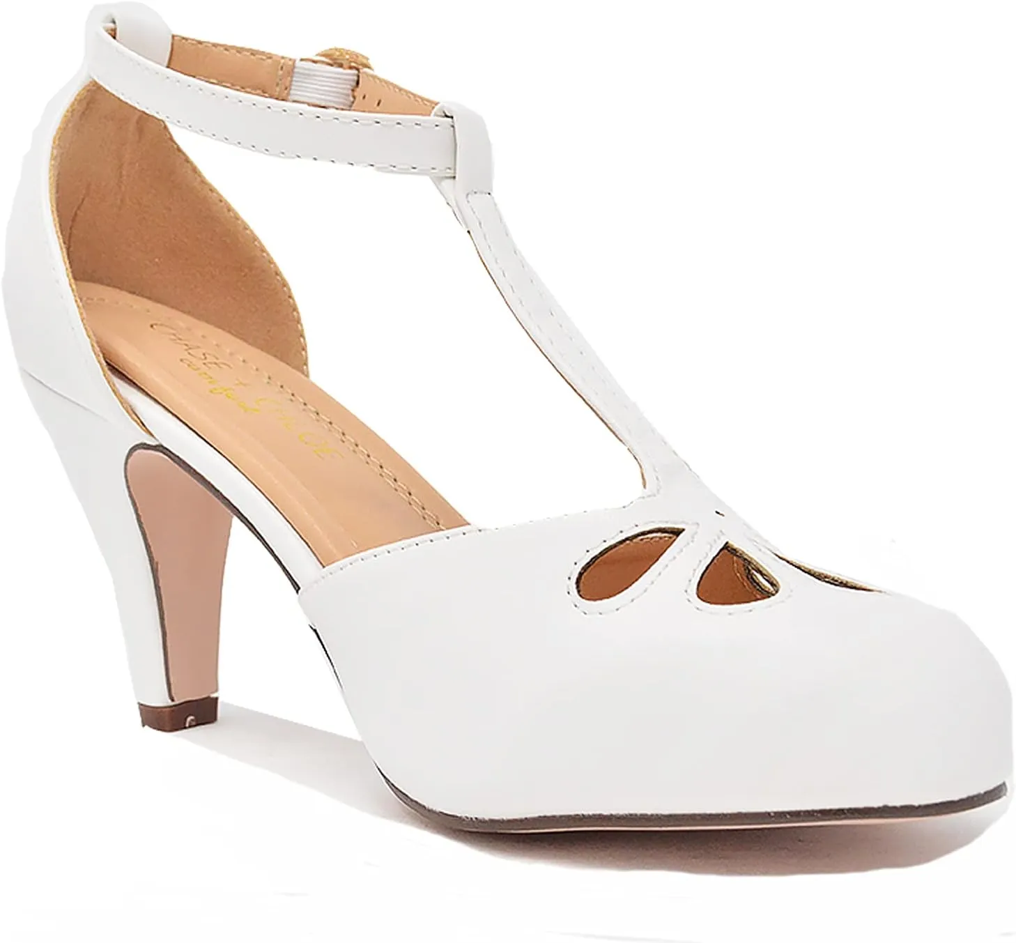 Chase & Chloe Women Mary Jane Oxford Pumps - Cute Low Kitten Heels - Retro Round Toe Shoe with Ankle Strap