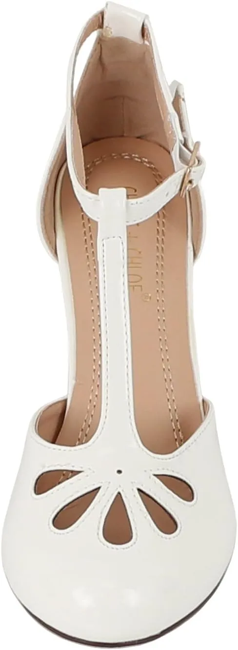 Chase & Chloe Women Mary Jane Oxford Pumps - Cute Low Kitten Heels - Retro Round Toe Shoe with Ankle Strap