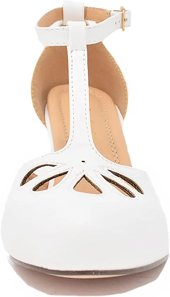 Chase & Chloe Women Mary Jane Oxford Pumps - Cute Low Kitten Heels - Retro Round Toe Shoe with Ankle Strap