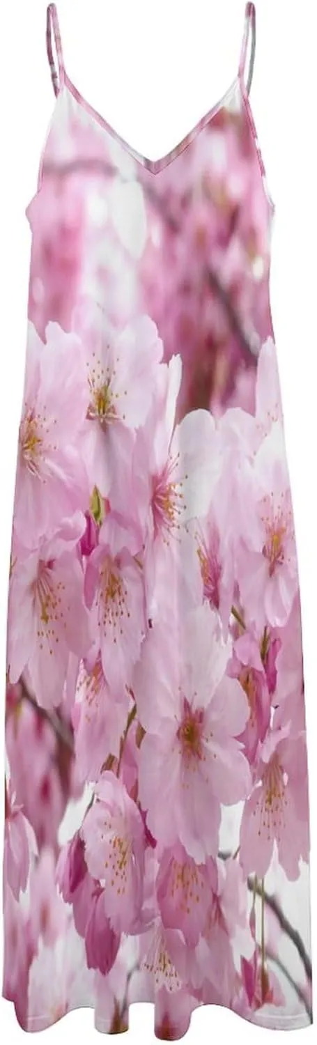 Cherry Blossoms Dresses for Women Sleeveless Maxi Long Dress Trendy Clothes Party Outfits