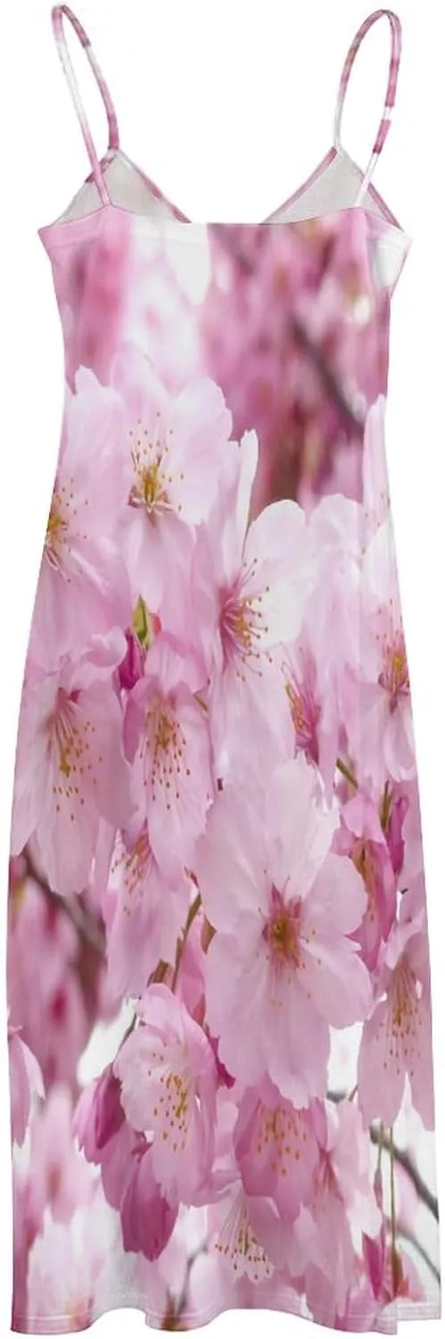 Cherry Blossoms Dresses for Women Sleeveless Maxi Long Dress Trendy Clothes Party Outfits