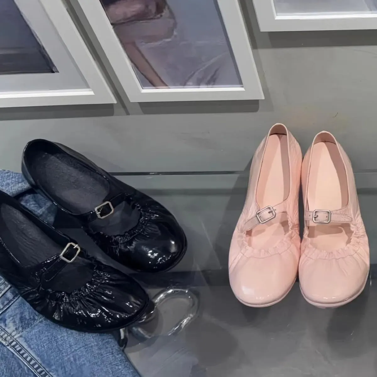 Chic Mary Jane Flats for Women with Metal Buckle Soft-Soled and Soft-surfaced Genuine Patent Leather Ballet Shoes Lightweight Casual Wear