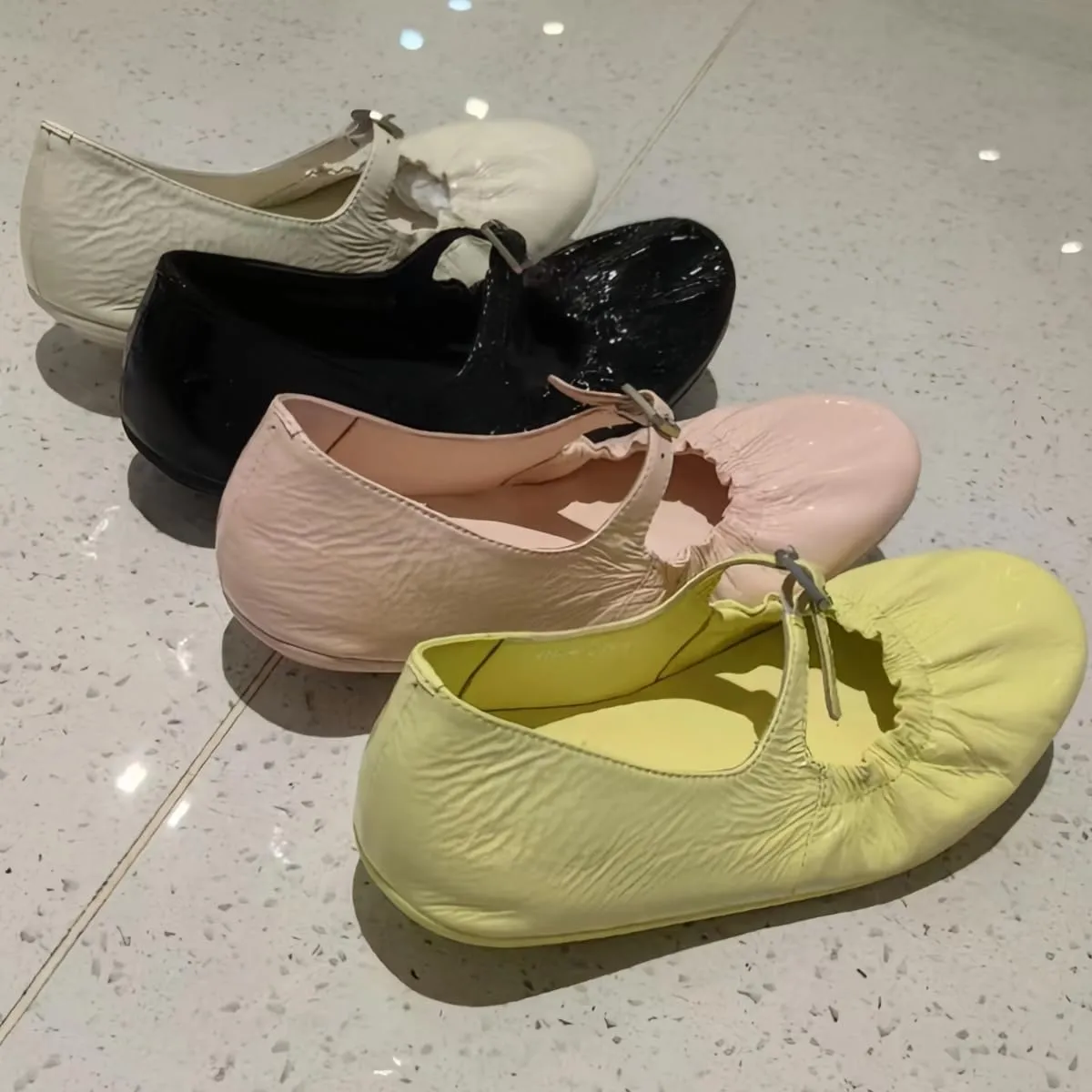 Chic Mary Jane Flats for Women with Metal Buckle Soft-Soled and Soft-surfaced Genuine Patent Leather Ballet Shoes Lightweight Casual Wear