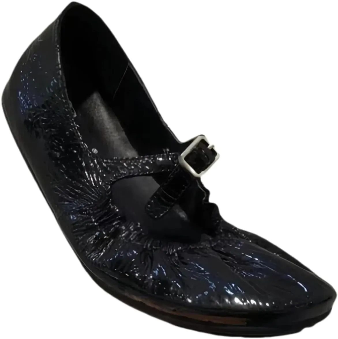 Chic Mary Jane Flats for Women with Metal Buckle Soft-Soled and Soft-surfaced Genuine Patent Leather Ballet Shoes Lightweight Casual Wear