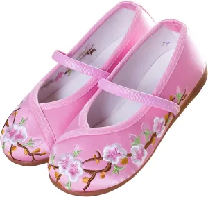 Chinese Traditional Embroidered Shoes Girls with Hanfu Ancient Costume Daily Performance Embroidered Canvas Shoes