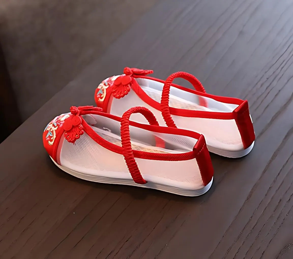 Chinese Traditional Girl Embroidery Shoes Hanfu Ancient Costume Daily Performance with Embroidery Shoes