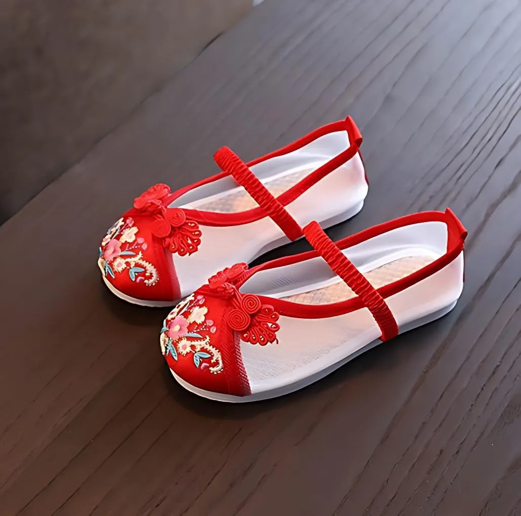 Chinese Traditional Girl Embroidery Shoes Hanfu Ancient Costume Daily Performance with Embroidery Shoes